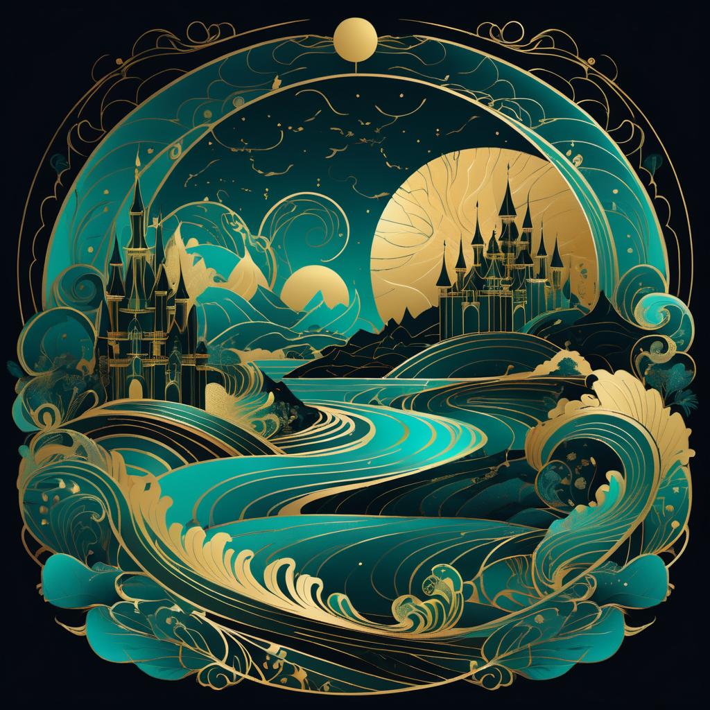 Mythical Landscapes in Gold and Teal