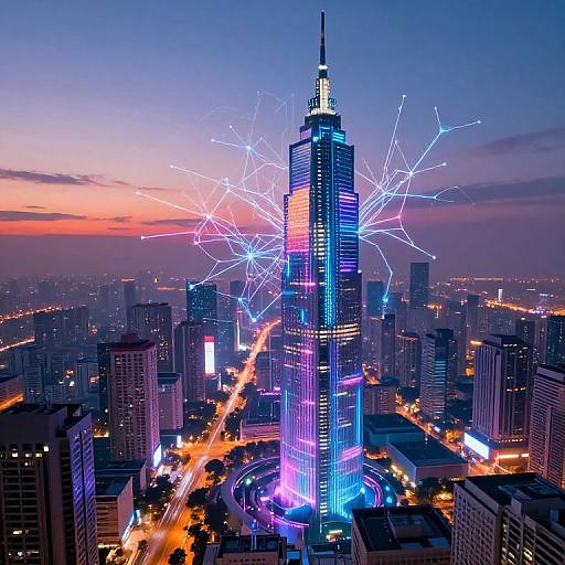 Futuristic Digital Cityscape with Neural Networks