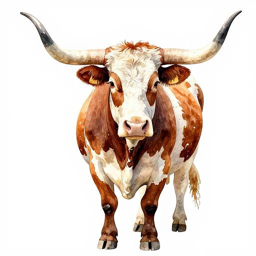 Vibrant Watercolor Texas Longhorn