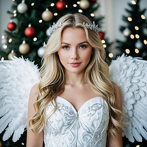Woman in Christmas Angel Costume with Wings