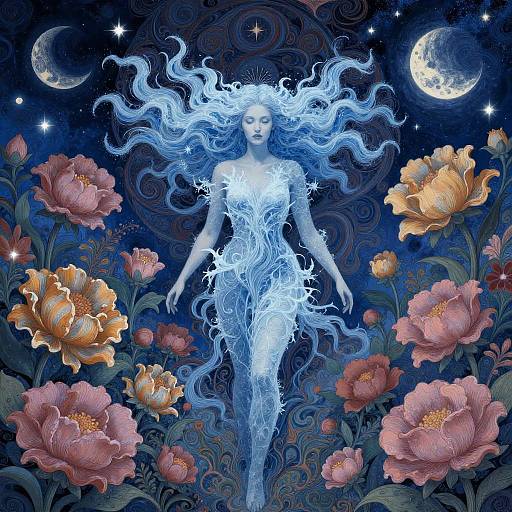 Mystical Woman in Psychedelic Fantasy Garden