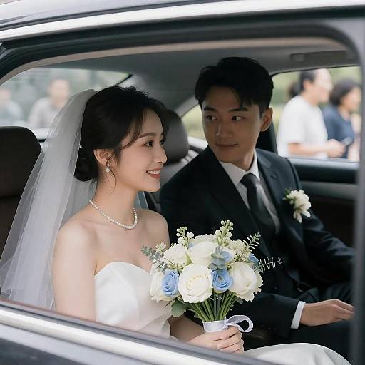 Joyful Wedding Ride: Bride and Groom