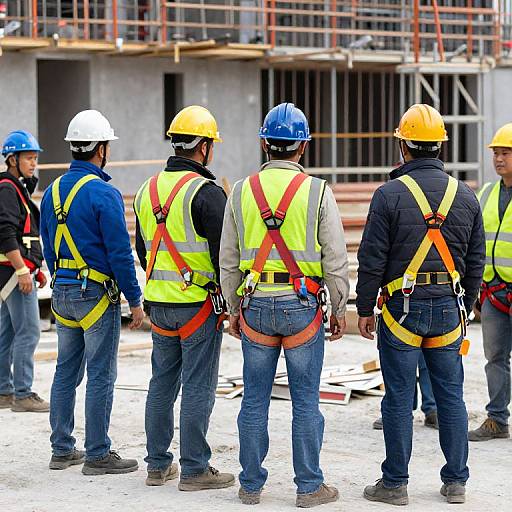 Colorful Safety Harnesses on Construction Site
