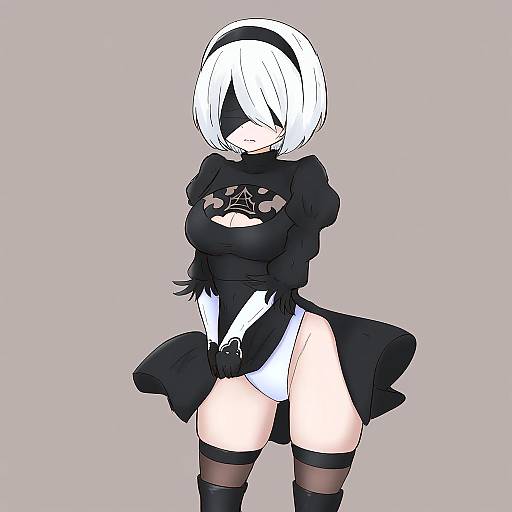 Illustration of 2b (nier:automata), nier (series) in the style of Kujou karasuma