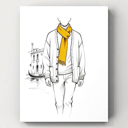 Minimalist Fashion Illustration with Mustard Accent