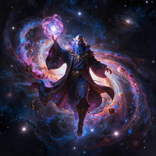 Cosmic Mage Weaving Galactic Spells
