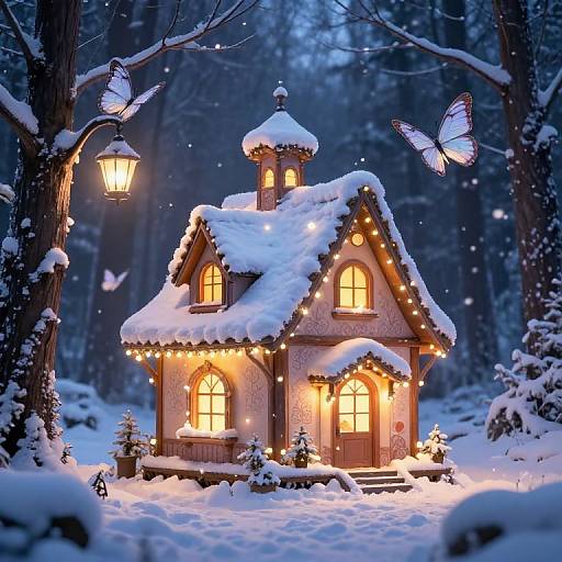 Whimsical Winter Cottage with Butterflies