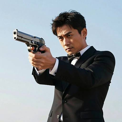 Man in Tuxedo Aiming Gun