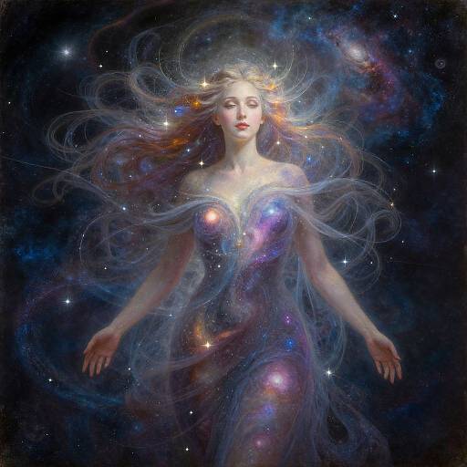 Celestial Woman Amongst Cosmic Wonders