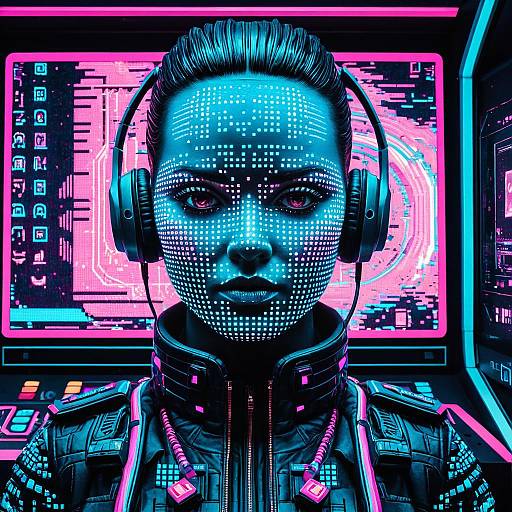 Cyberpunk Android Bust in Glitch Art