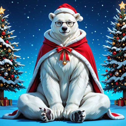 Scholarly Polar Bear in Santa Attire