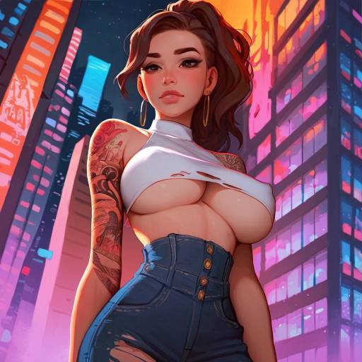 Night City Vibes: Edgy Tattooed Girl