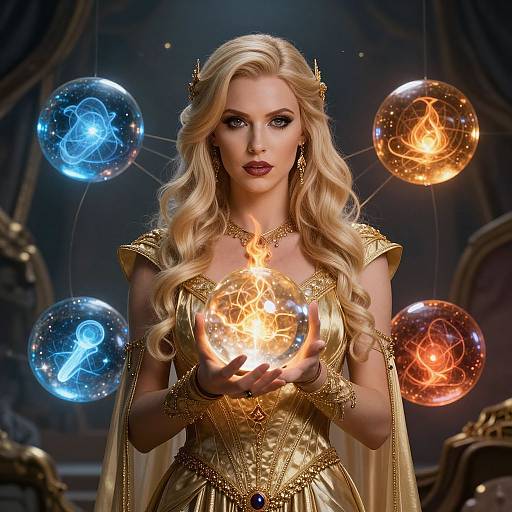Mystical Blonde Woman with Elemental Spheres