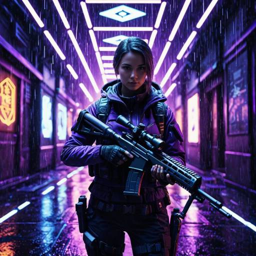 Cyberpunk Female Sniper in Neon Alley