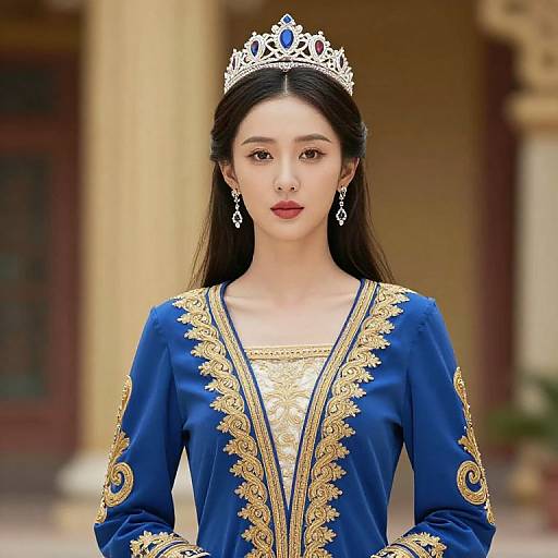 Regal Woman in Blue Dress