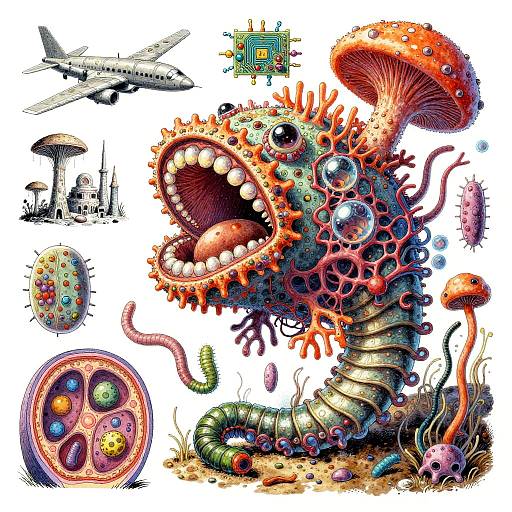 Surreal Mutant Coral Fungi Chimera Illustration