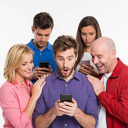 Surprised Man Surrounded by Friends