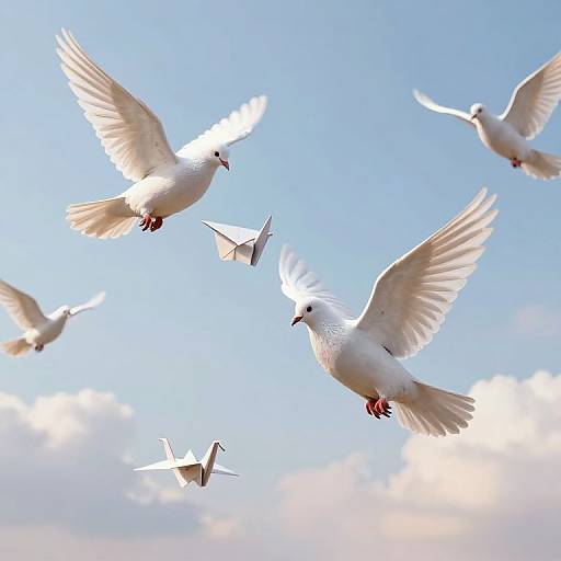 Ethereal 3D Spectral Pigeons Soaring