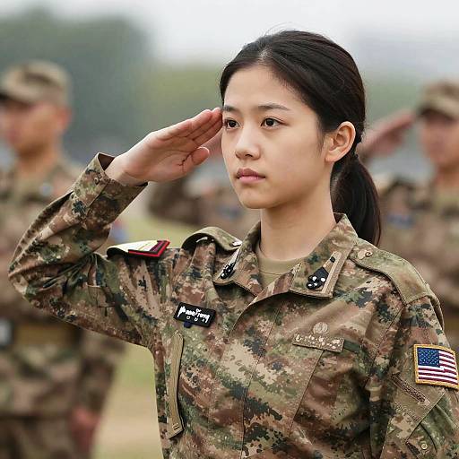 Realistic Military Salute Portrait of Girl