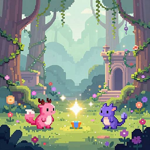 Pixel Art Fantasy Forest Scene
