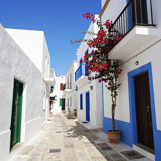 Sunlit Mediterranean Alley with Bougainvillea