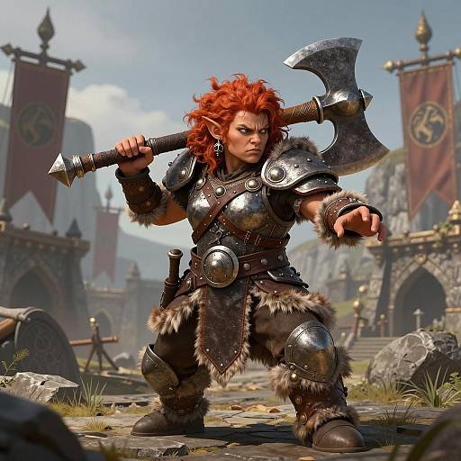 Female Dwarf Barbarian Warrior with Greataxe