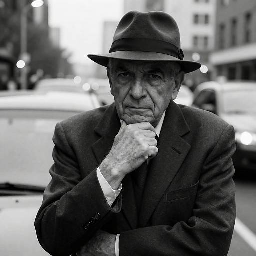 Stern Elderly Man in Urban Setting