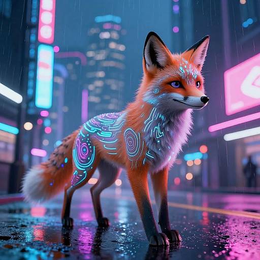 Futuristic Cyber Fox in Neon City