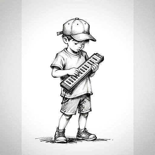 Gel Pen Line Art of Child Musician
