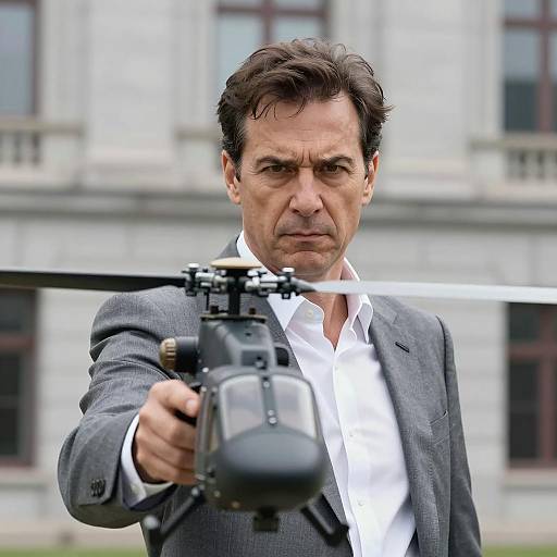 Intense Middle-Aged Man with Gunship