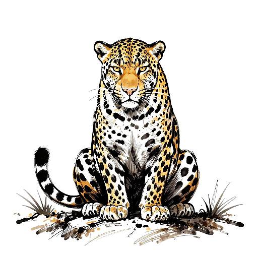 Bold Ink Silhouette of Crouching Leopard