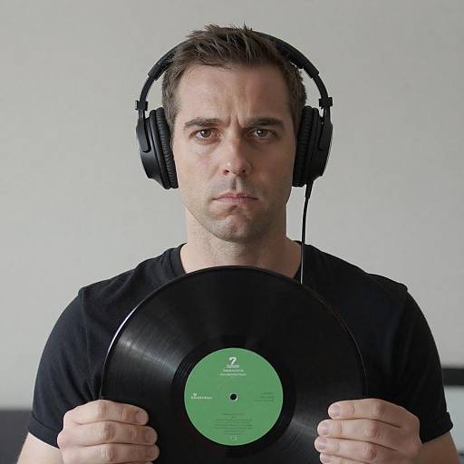 Serious Musician with Vinyl Record Portrait