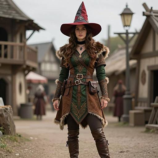 Medieval Witcher Costume Woman in Village