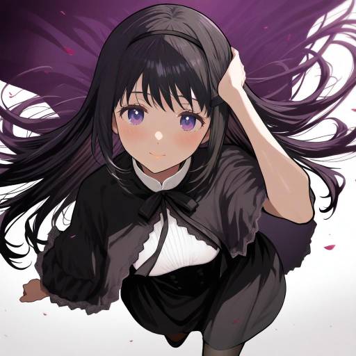 Illustration of Akemi homura (black dress), mahou shoujo madoka magica in the style of Kitaku (nakamachi machi)