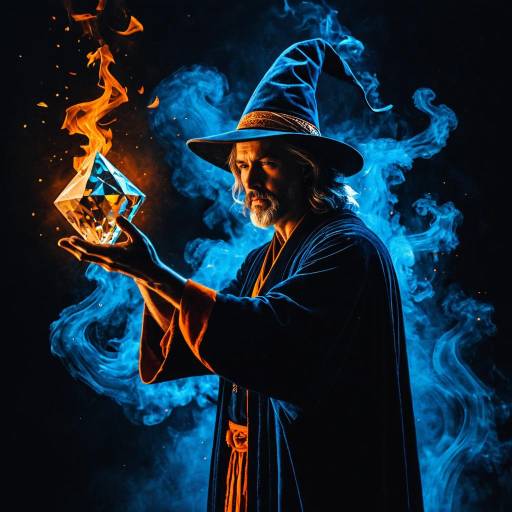 Sorcerer Holding Flaming Crystal Trophy