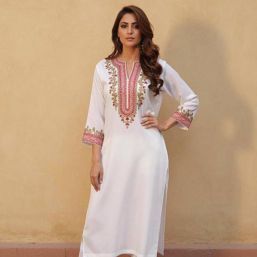 Woman in White Kurta with Embroidery