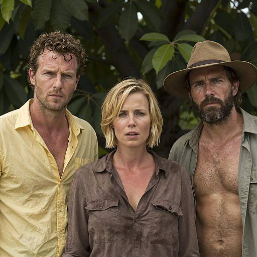 Three Serious Adults Outdoors with Sweaty Faces