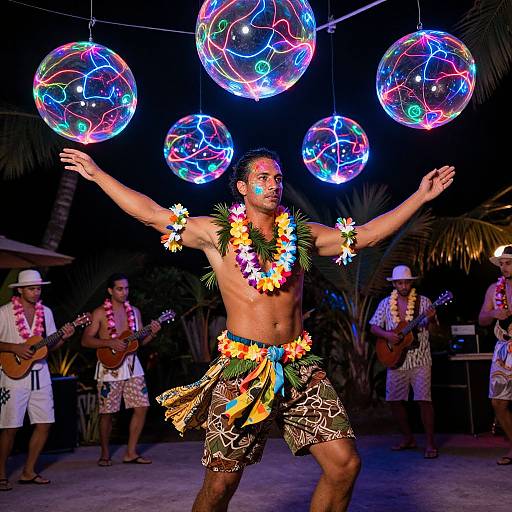 Hawaiian Dancer Amid Neon Plasma