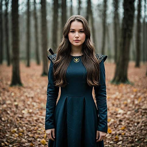 Woman in Hunger Games Inspired Dress in Forest