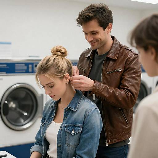 Couple in Laundromat: Intimate Moment