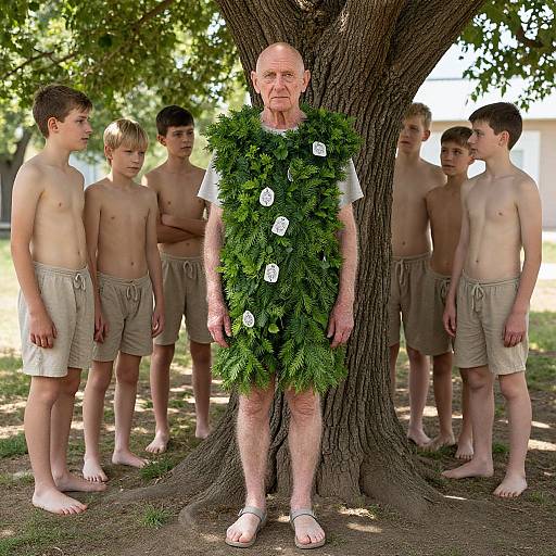 Old Man in Plant-Themed Costume Outdoors