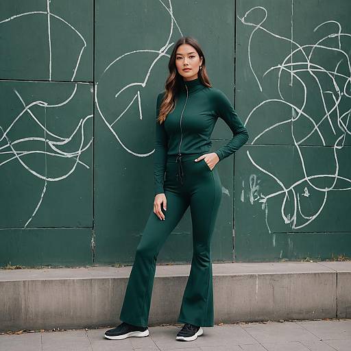Woman in Forest Green Athleisure Outfit on Urban Street