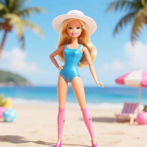 Ultra-Realistic Blonde Barbie on Beach