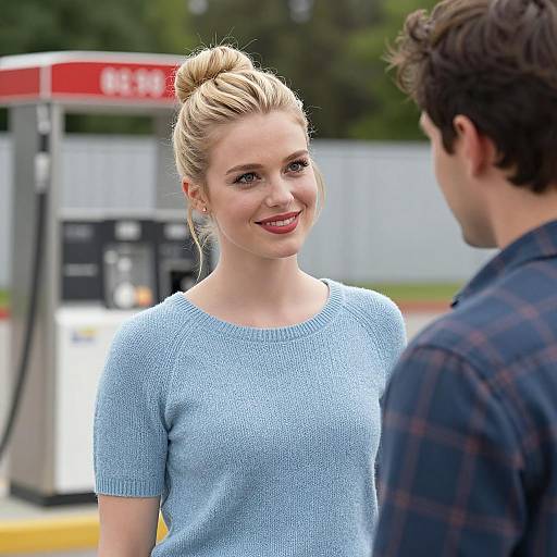 Charming Outdoor Encounter at Gas Station