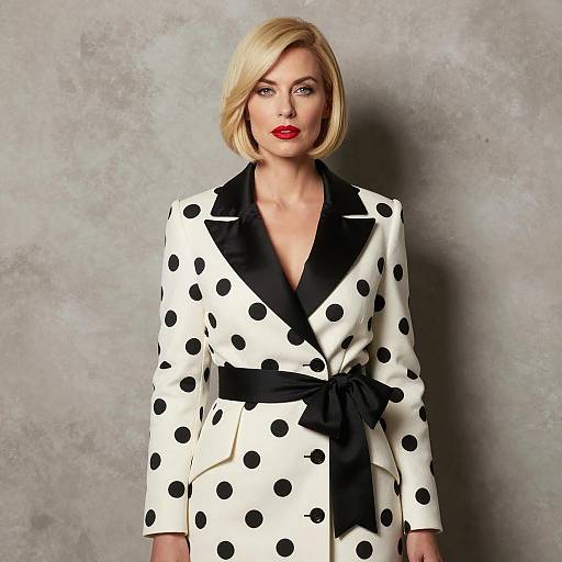Woman in Polka Dot Coat with Red Lipstick
