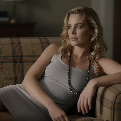 Contemplative Woman Reclining on Couch