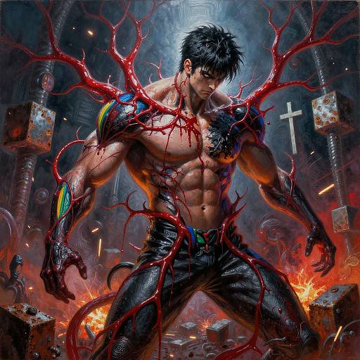 Beksinski-style Neon Veins Fighting Champion