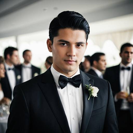Groom in Black Tuxedo at Wedding Reception