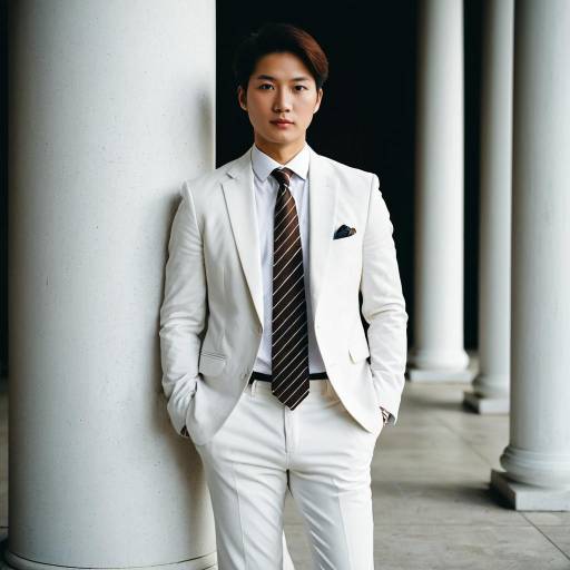 Stylish Asian Man in White Suit