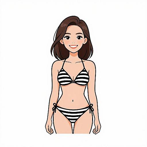 Smiling Woman in Striped Bikini
